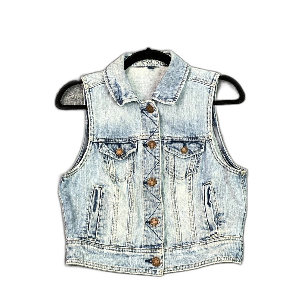 American Eagle Outfitters Trucker Vest Womens Medium Denim Button Front Academia